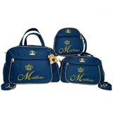 Kit 3 bolsas maternidade personalizada enxoval azul marinho - Glamour