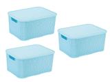 Kit 3 Caixas Organizadora Rattan 7 Litros C/ Tampa Baby Azul - M. libano