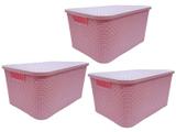 Kit 3 Caixas Organizadora Rattan 7 Litros C/ Tampa Baby Rosa - M. libano
