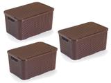Kit 3 Caixas Organizadora Rattan 7 Litros C/ Tampa Marrom - M. libano