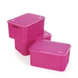 Kit 3 Caixas Organizadora Rattan Grande Com Tampa 16L Sortido - Nitron