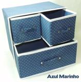 Kit 3 Caixas Organizadoras 29x22x29 Cm Tnt C/ Gaveta Azul Wincy