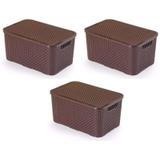 Kit 3 Caixas Organizadoras Plásticas Cesto Rattan Marrom Nitron 069