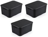 Kit 3 Caixas Organizadoras Plásticas Cestos Rattan Pretas 7 Litros Monte Líbano CR1825