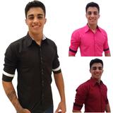 Kit 3 Camisa Social Masculina Manga Longa Blusa Camiseta Slim M14-55 - U.S BORN