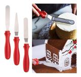 kit 3 Espátulas Bolo Inox Confeiteiro Ganachear Cobertura Cupcake - Unica