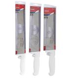 Kit 3 Facas Açougueiro Para Carne 8 10 e 12 Polegadas Cabo Branco Em Inox Corneta CORF81012