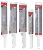 Kit 3 Facas Açougueiro Para Carne 8 10 e 12 Polegadas Faca Para Desossar 6 Polegadas E Chaira 10 Polegadas Cabo Branco Em Inox Corneta COR81012D6C10