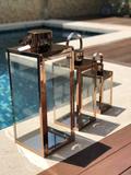 Kit 3 Lanterna Marroquina Inox Vidro Em Cobre 50/38/25cm - Ef