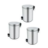 Kit 3 Lixeiras Aço Inox 5 Litros Com Pedal E Cesto Removível - Imporiente