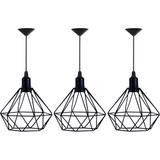 Kit 3 Lustre Pendente Aramado Diamante Preto - Decora
