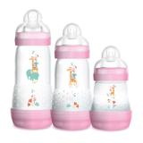 Kit 3 Mamadeiras 160ml, 260ml e 320ml Autoesterilizável Girafa Menina - MAM