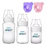 Kit 3 Mamadeiras Avent Classic + 2 Chupetas Ursinho Soothie Rosa e Roxa - Avent philips