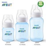 Kit 3 Mamadeiras Clássica Anticólica 125/260/330ml AVENT Azul