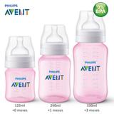 Kit 3 Mamadeiras Clássica Anticólica 125/260/330ml AVENT Rosa