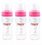 Kit 3 Mamadeiras De Vidro 260ml Bico Silicone Chuca Baby Rosa
