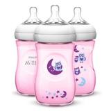 Kit 3 Mamadeiras Pétala Anticólica Rosa Coruja Avent