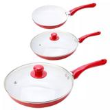 Kit 3 Panela Frigideira Revestida Cerâmica Titânio Antiadere - Geral