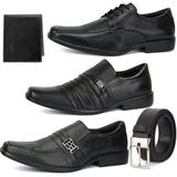 Kit 3 Pares Sapato Social Em Couro Bico Fino Com Cinto E Carteira - Ws shoes