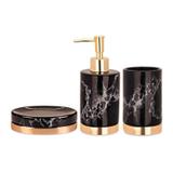 Kit 3 Peças Saboneteira + Porta Escova + Porta Sabonete Cerâmica Preta/Dourado - Mart
