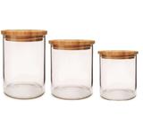 Kit 3 Pote De Vidro Hermético Tampa Bambu 480ml 300ml 250ml - Jcm