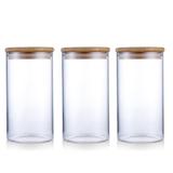 Kit 3 Potes De Vidro Tampa De Bambu Mantimentos 380ml - Imports