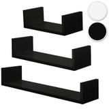 Kit 3 Prateleiras U - PRETO - Com Suporte de instalação/Fixação invisível - Hrk decora