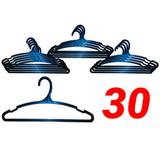 Kit 30 Cabide Plástico Preto Adulto Reforçado Dupla Cava Antideslizante para Guarda Roupas e Closet - Nacional