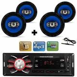 Kit 4 Auto Falante 6 Pol + Radio Carro Mp3 Usb+ Antena Fm - Orion