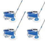 kit 4 Baldes Spin Mop 360 com esfregão, centrífuga inox, rodinhas e 8 refis de microfibra - Futura import