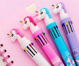 Kit 4 Canetas com 10 Cores Cada Escrita Fina Decorada com Unicórnio - Kopeck