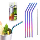 kit 4 Canudos Aço Inox Curvo Ecológico Reutilizáveis Furtacor + Escova Limpeza - Braslu