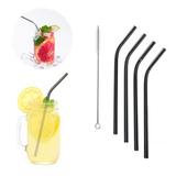 kit 4 Canudos Black Metal Inox Curvos Reutilizaveis Eco Limpeza - Braslu