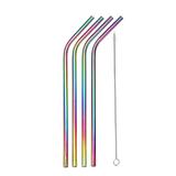 kit 4 Canudos Curvos Aço Inox Metal Reutilizáveis Coloridos Escova - Ab midia