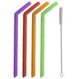 Kit 4 Canudos de Silicone Reutilizável e 1 Escova de Limpeza Inox - Facibom