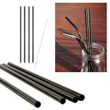 kit 4 Canudos Pretos Aço Inox Reutilizáveis 1 Escova limpeza - Ideal