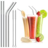 Kit 4 Canudos Reutilizável Em Aço Inox Ecológico Curvo Com Escova