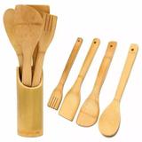 Kit 4 Colher De Bambu (pau) Suporte Cozinha Culinário - Daterra