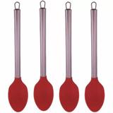 Kit 4 Colheres Silicone Cabo Inox 33,3 cm Vermelha Arroz Farofa Molhos - Class home