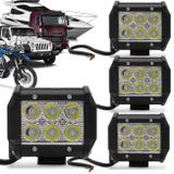 Kit 4 Faróis de Milha Quadrado Universal 6 LEDs 6000K Carro Moto Caminhão Jeep - Prime