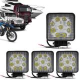 Kit 4 Faróis de Milha Quadrado Universal 9 LEDs 6000K 27W Branco Carro Caminhão Jeep - Prime