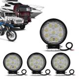 Kit 4 Faróis de Milha Redondo Universal 9 LEDs 6000K 27W Branco Carro Moto Caminhão Jeep - Kit prime