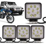 Kit 4 Faróis Milha Quadrado 9 LEDs 27W 12V/24V Universal Carro Moto Caminhão Jeep Off-Road Auxiliar - Kit prime