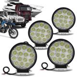 Kit 4 Faróis Milha Redondo 14 LEDs 42W 12/24V Carro Troller Jeep Off-road Caminhão Auxiliar Neblina - Kit prime