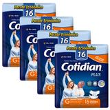 Kit 4 Fraldas Descartáveis ADULTO COTIDIAN PLUS - G- C/64 Unids - Softys