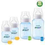 Kit 4 Mamadeiras AVENT Clássica Anticólica 125/260/330ml Azul