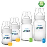 Kit 4 Mamadeiras Clássica Anticólica 125/260/330ml AVENT Cristal