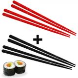 Kit 4 Pares de Hashi em Poliestireno com 2 Pares Preto + 2 Pares Vermelho Nihon Shikko