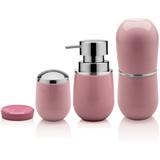 Kit 4 Peças Pia Lavabo Porta Escova Sabonete e Algodão Rosa - Ou