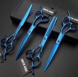 Kit 4 Tesoura Profissional 7 Polegadas Petshop Tosa Navalha Smith King Blue Azul